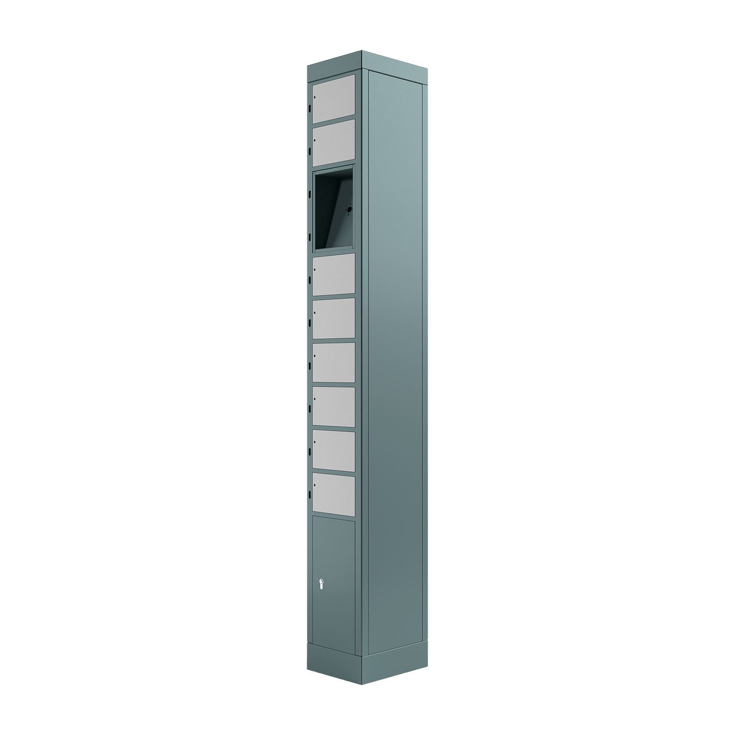 locker compartment system, size S, with 8 compartments, space for user terminal, right view