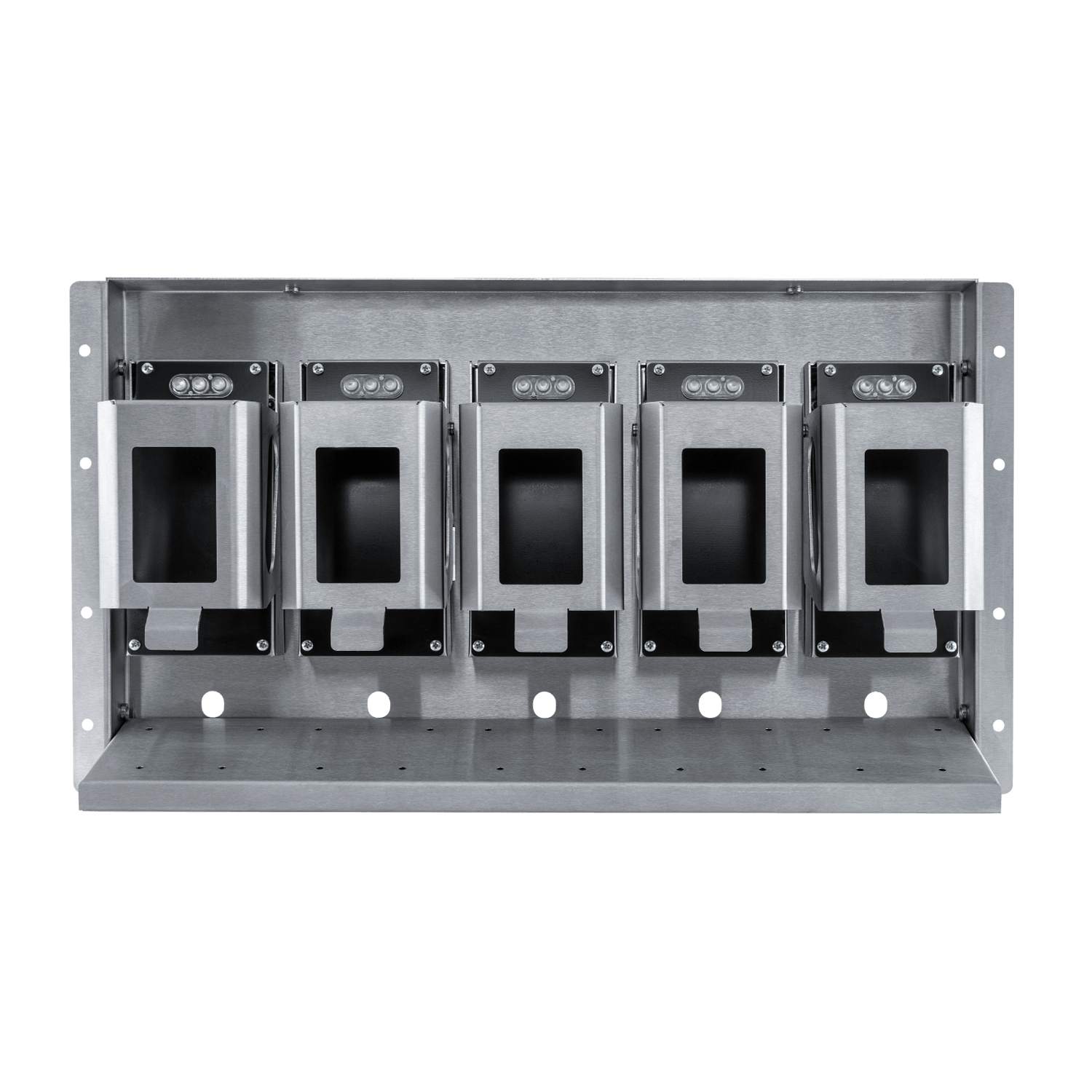 Built-in panel for the storage of 5 radios. Front view