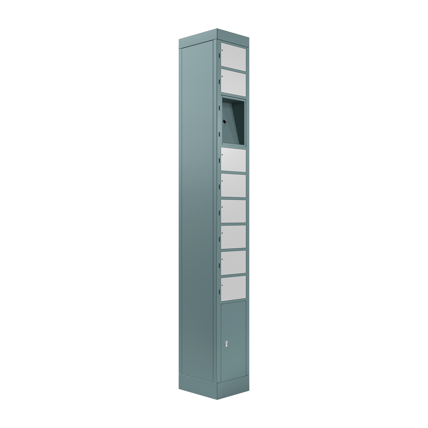 locker compartment system, size S, with 8 compartments, space for user terminal, left view