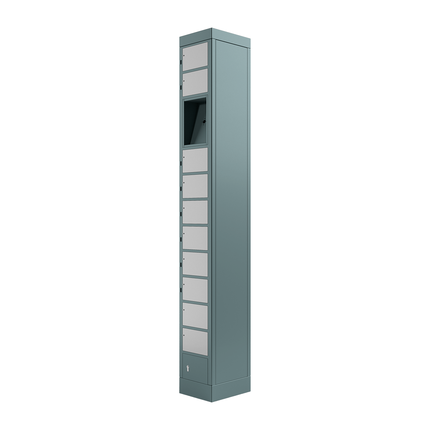 locker compartment system, size S, with 10 compartments, space for user terminal, right view