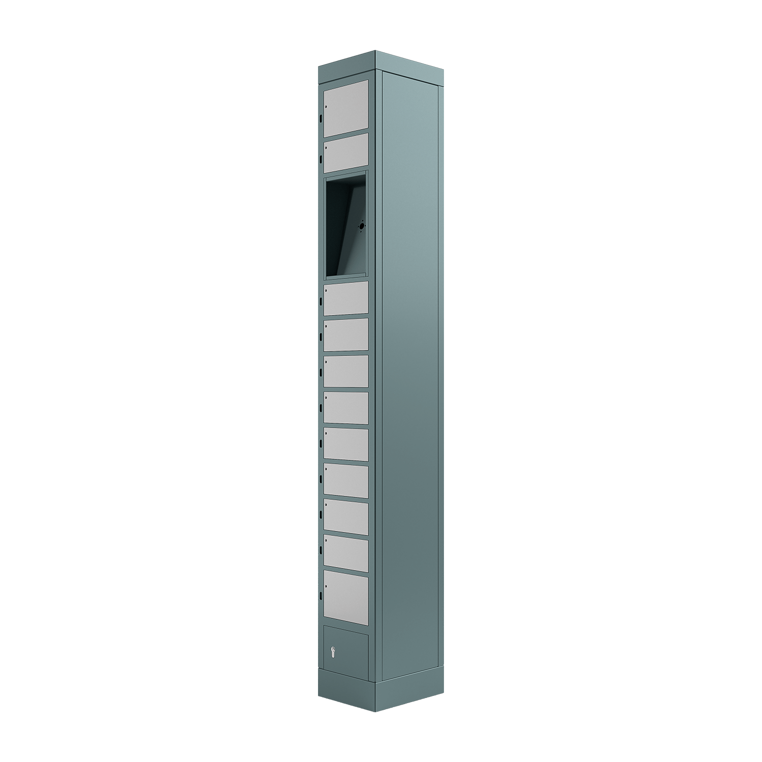 locker compartment system, size S, with 11 compartments, space for user terminal, right view